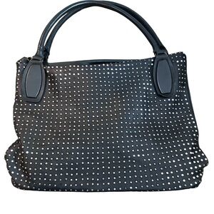 Platania Black Leather Studded Shoulder Bag tote